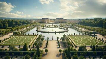 foto di il bellissimo giardini di il palazzo di versaglia, Francia. generativo ai