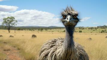 foto di un' emu nel il terreno agricolo. generativo ai