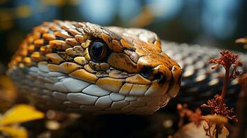 avvicinamento foto di un' cobra guardare nel loro habitat. generativo ai