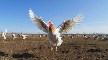 foto di un' pollame nel il terreno agricolo. generativo ai