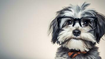 foto di un' havanese cane utilizzando occhiali isolato su bianca sfondo. generativo ai