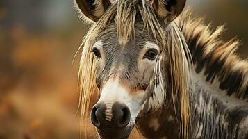 avvicinamento foto di un' zonkey guardare qualunque direzione. generativo ai