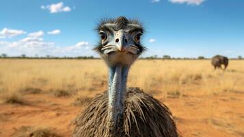 foto di un' emu nel il terreno agricolo. generativo ai