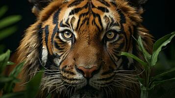 avvicinamento foto di un' tigre guardare qualunque direzione su giungla. generativo ai