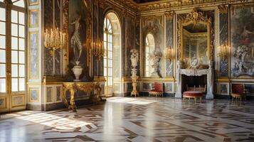 foto di il camera con il interno design di il palazzo di versaglia, Francia. generativo ai