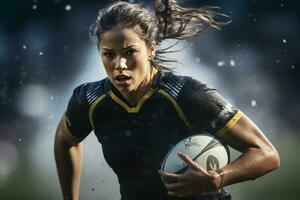 femmina Rugby Giocatori competere su il Rugby campo foto