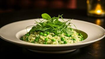 foto di primavera verdura risotto come un' piatto nel un' fascia alta ristorante. generativo ai