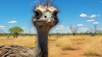 foto di un' emu nel il terreno agricolo. generativo ai