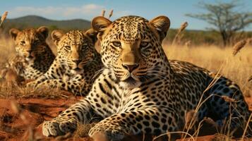 foto di un' mandria di africano leopardo riposo nel un Aperto la zona su il savana. generativo ai