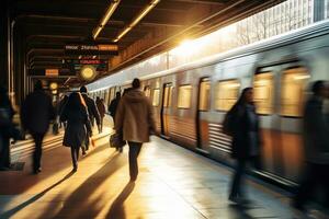 catturare di spingere e trambusto di un' città nel il mattina foto