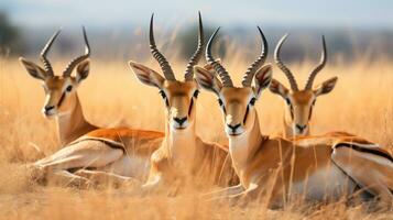 foto di un' mandria di antilope riposo nel un Aperto la zona su il savana. generativo ai