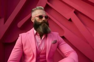 un' uomo indossare rosa completo da uomo nel rosa mondo foto