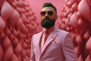 un' uomo indossare rosa completo da uomo nel rosa mondo foto