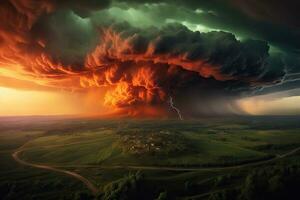 maestoso supercella tempesta con vorticoso tornado generativo ai foto
