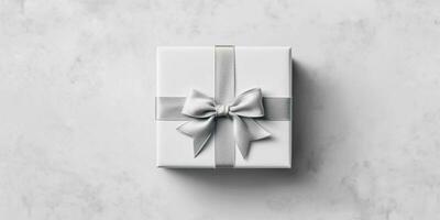 argento regalo scatola su bianca sfondo. Natale regalo. generativo ai foto