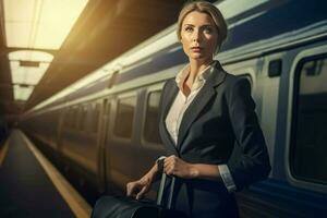 attività commerciale donna Borsa treno viaggio. creare ai foto