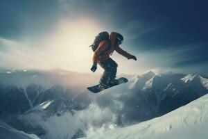 snowboarder salto. creare ai foto