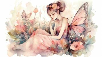 incantevole acquerello Fata e fiore illustrazione per ragazze foto