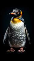 realistico pinguino su buio sfondo generativo ai foto