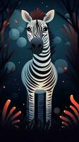 cartone animato zebra su buio sfondo generativo ai foto