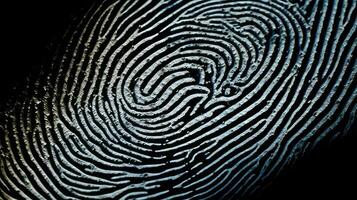 dettagliato avvicinamento di un' impronta digitale per identificazione e sicurezza scopi foto