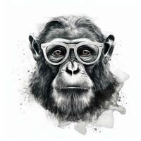 intelligente primate con lettura bicchieri nel impressionista lavoro nero stile su bianca sfondo foto