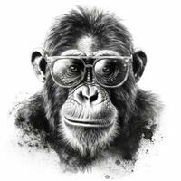 freddo scimmia indossare occhiali da sole nel impressionista lavoro nero stile su bianca sfondo foto
