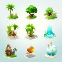 impostato di 9 adorabile tropicale isola icone per 3d gioco risorse foto