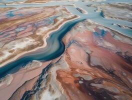 astratto aereo Visualizza di abbandonato terra con rosa e blu sale acqua foto