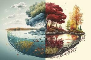 vivace acquerello illustrazione di autunno e estate le stagioni nel natura foto