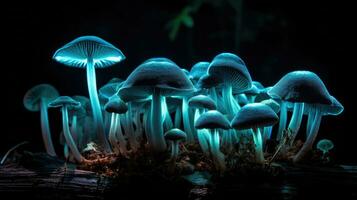 raggiante fungo nel un' psichedelico foresta foto