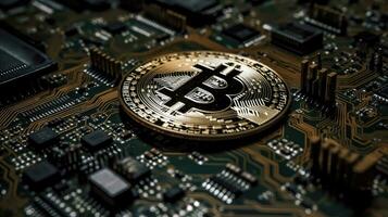 digitale moneta nel il circuito bitcoin patata fritta su computer foto