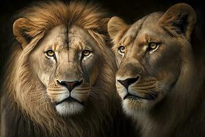 maestoso leoni nel fotorealistico arte foto