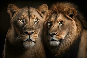 maestoso maschio e femmina leoni nel fotorealistico dettaglio foto
