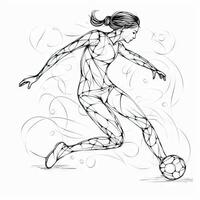 elegante una linea disegno di un' calcio giocatore calciando il palla foto