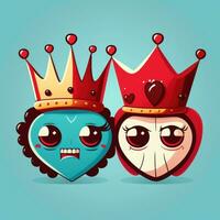 divertente cartone animato disegno di un' incoronato re e Regina per san valentino giorno foto