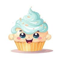 soffice cartone animato Cupcake con un' schiumoso Sorridi e carino genere occhi foto