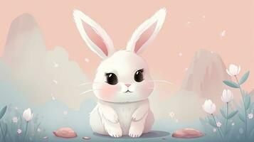 adorabile coniglietto cartone animato personaggio su pastello sfondo foto