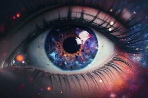 colorato iris occhio nel spazio con stelle foto