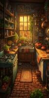 affascinante italiano cucina illustrazione con accogliente atmosfera foto