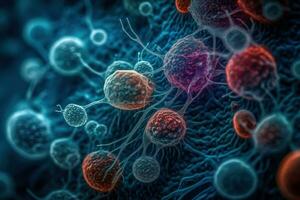 microscopico Visualizza di batteri e virus cellule nel un' laboratorio ambientazione foto