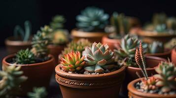 superiore Visualizza di miniatura succulento impianti nel argilla pentola per ornamentale verdura decorazione foto