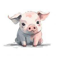 minimalista digitale disegno di un' carino maiale su bianca sfondo foto