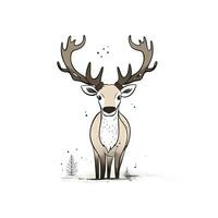 minimalista digitale disegno di un' carino renna su bianca sfondo foto