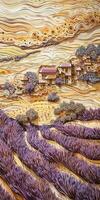 intricato neoimpressionista carta arte di lavanda i campi nel francese provence foto