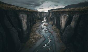 aereo Visualizza di lunatico fiume canyon paesaggio nel abisko nazionale parco Svezia foto