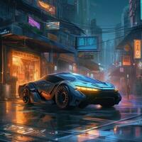 futuristico cyberpunk città con super esotico auto concetto arte illustrazione foto