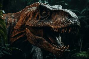 feroce trex nel cinematico dettaglio pronto per attacco foto