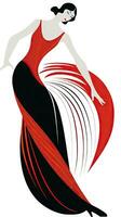 grazioso equilibrio moda schizzo di un' donna nel bianca e rosso foto