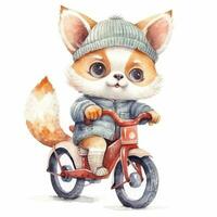 adorabile acquerello schizzo di un' a maglia kawaii bambino animale equitazione un' bicicletta per bambini libro copertina foto